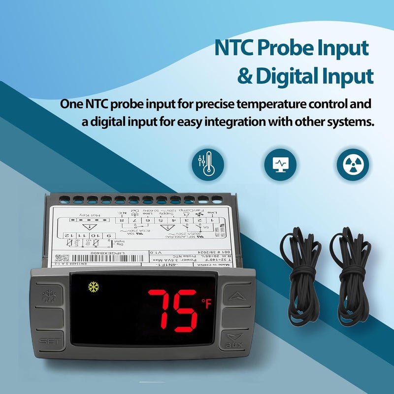 ToolSentryX for Dixell XR02CX-4N1F1 Temperature Controller Digital Thermostat Controller with Temperature Sensing Probe, Instructions, 120V 50-60Hz for Refrigerators, Freezers, Heating Appliances - Image 5
